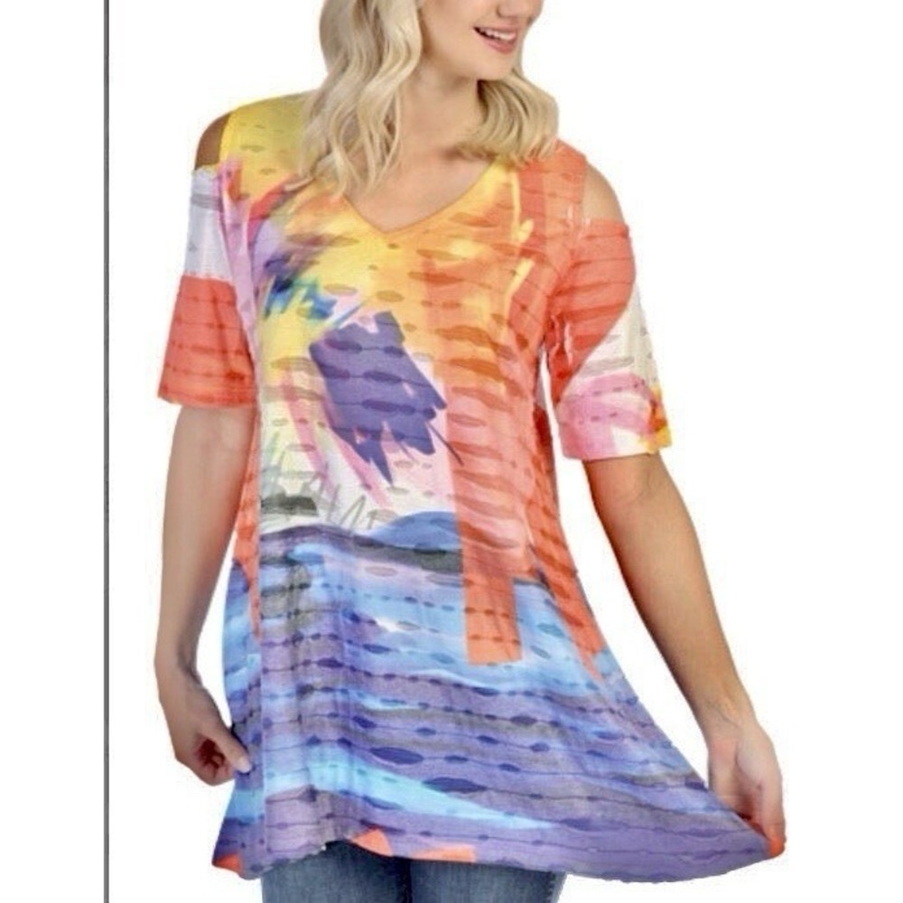Jess & Jane Monet Tunic Top Women's Small  Abstract Texture Short Sleeve